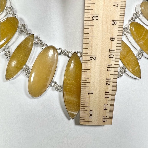 Beautiful Yellow Lace Agate 925 Overlay Large Gemstone Necklace - Picture 3 of 5